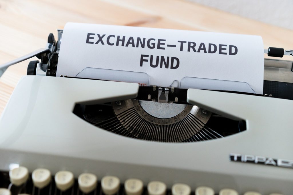 The words "Exchange-Traded Fund" written on a typewriter.