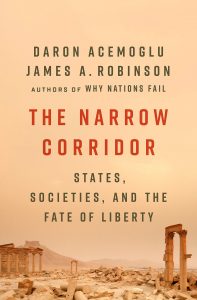 The cover of The Narrow Corridor by Daron Acemoglu and James A. Robinson.