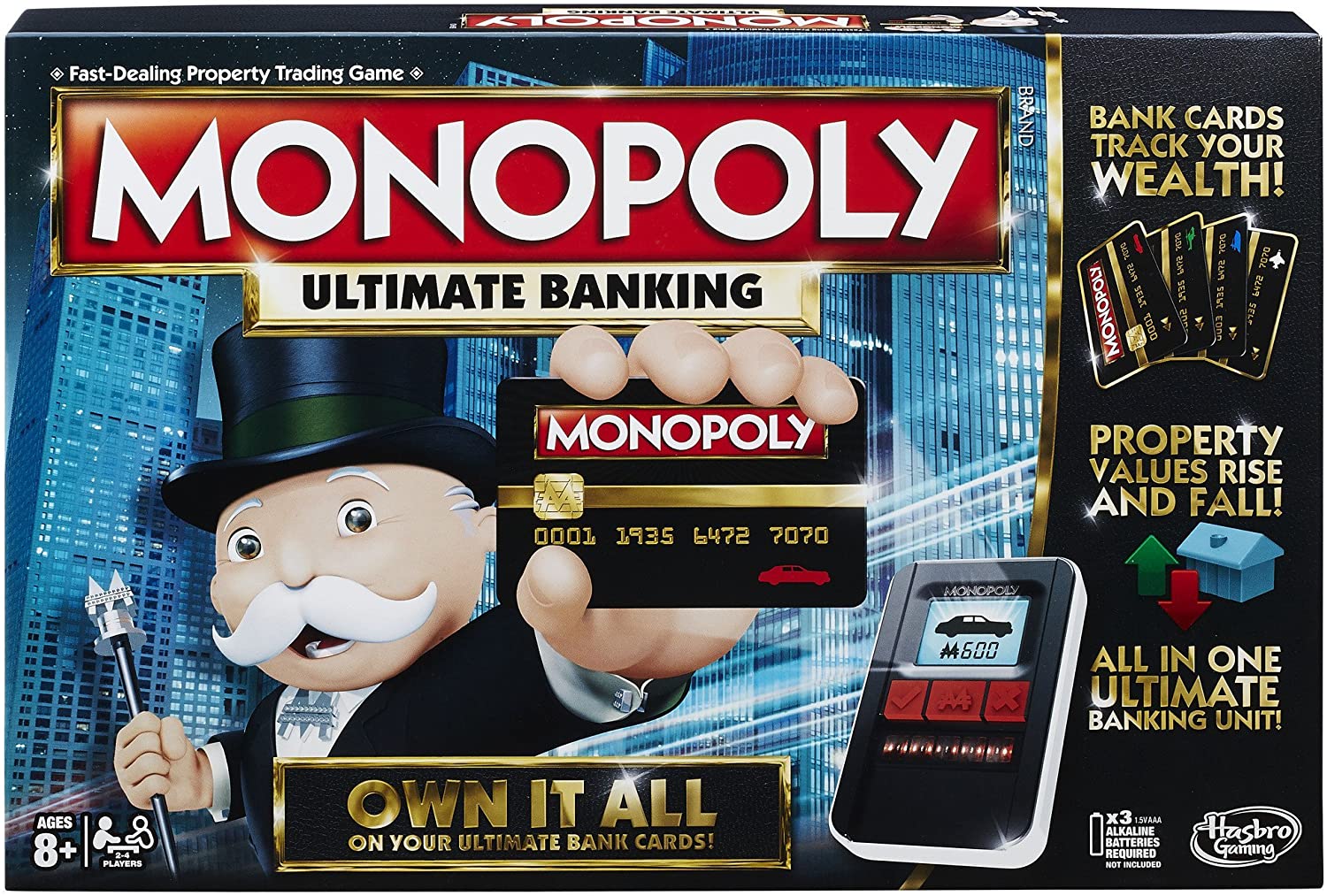 A picture of the Monopoly Ultimate Banking board game box.